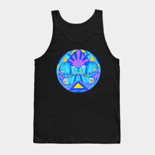 Neon Blue Sunrise Abstract Butterfly Tank Top